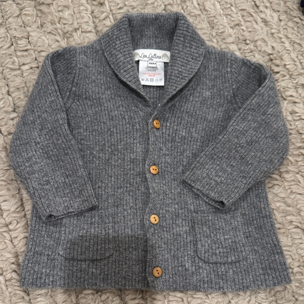 Gray 100 percent cashmere baby cardigan size 6m